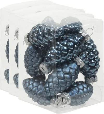 36x Dennenappel kersthangers/kerstballen donkerblauw van glas - 6 cm - mat/glans - Kerstboomversiering