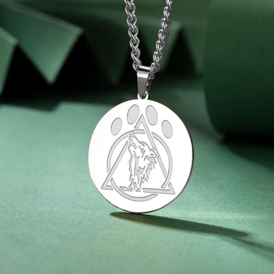 Dawapara Therian Symbool Ketting Noorse Wolfsklauw Dier en Natuur Vintage Mannen Ketting Roestvrij Staal Sieraden white
