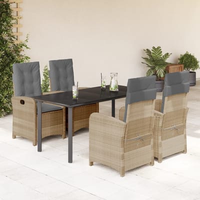 vidaXL - 5-delige - Tuinset - met - kussens - poly - rattan - gemengd - beige