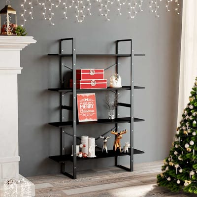 vidaXL - Boekenkast - met - 4 - schappen - 100x30x140 - cm - bewerkt - hout - zwart