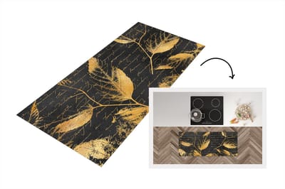 Keukenloper - Loper keuken - Goud - Bladeren - Zwart - 120x50 cm - Keukenloper vinyl