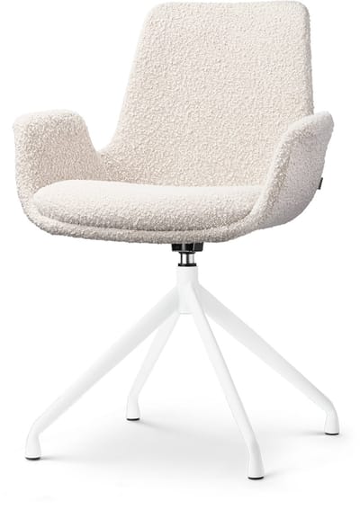 Nolon Nola-Eef Draaibare Eetkamerstoel Bouclé Beige - met Armleuning - Stof - Wit Onderstel - Lage Armleuning - Design - Scandinavisch - Comfortabel