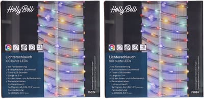 HI Feestverlichting lichtslang - 2x - 100 led lampjes - gekleurd - 5 m - 8 functies - kerstverlichting