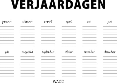 Poster Verjaardagskalender - 50x70 cm - Verjaardags Poster - WALLLL