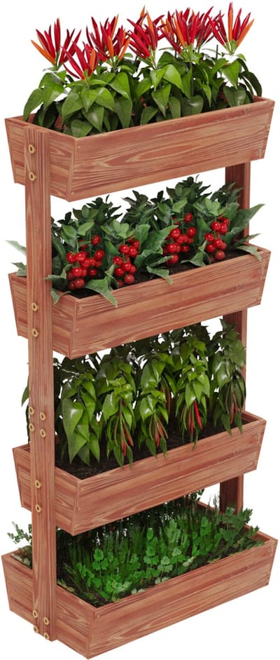 unho Houten Plantenrek voor Buiten & Binnen - 4-Laags Verticale Moestuinbak - Verstelbare Kantelhoek - Massief Dennenhout - Kruidenrek voor Balkon en Terras - 140cm Hoog