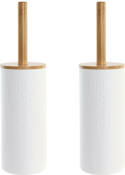 Items - 2x stuks - WC/Toiletborstel houder - Bamboe - naturel/wit - 36 x 9 cm