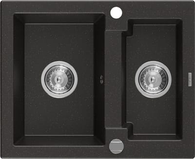 Mexen Carlos granieten spoelbak 1,5 kamer 582 x 475 , zwart/goud metallic, sifon chroom - 6518581500-75