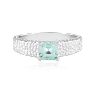 Cavill - Zilveren Ring 925 Sterling Geplatineerd - 0,806Ct Paraiba Smaragd - Achthoek Asscher Slijpsel - Elegante Edelsteen Ring