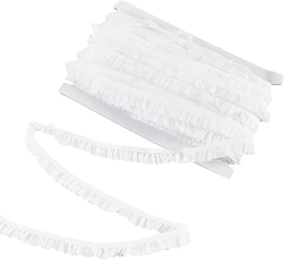 20m Elastisch Nylon Kantband, 17mm Rekbare Rimpelband met Golfrand, Geplooid Elastisch Tule voor Bruiloft Decoratie, Wit