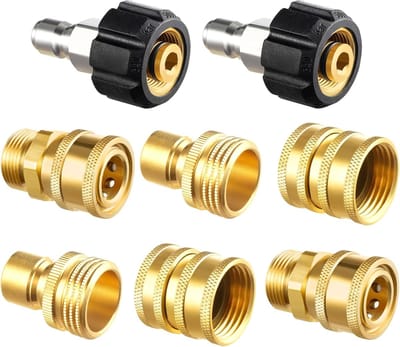 Adapterset voor hogedrukreiniger, snelkoppelingsset, M22 14 mm snelkoppeling met draaikoppeling naar 3/8 inch snelkoppeling, 3/4 inch naar snelontgrendelingskoppeling