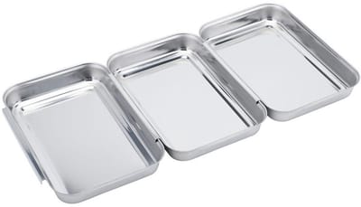 Dailygoods- Platte Borden - 3-delige Set - Roestvrij Staal - Rechthoekig - Keukenaccessoires - Duurzaam en Makkelijk te Reinigen - Serveerschaal