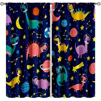 2 stuks Dinosaurussen Gordijnen, Leuke Dinosaurussen Design Print Raamgordijn voor Jongens Meisjes Kamer Decor, Cartoon Dieren Raambekleding. 150x166cm blue