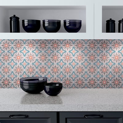 Zelfklevende tegelmuurstickers voor keuken en badkamer - 24 Azulejos Dahlia tegelstickers - 24 stickers 15x15cm
