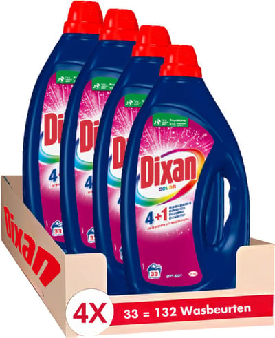 Dixan - Gel Color - Vloeibaar Wasmiddel - Gekleurde Was - Respect Voor Kleuren - Krachtige Reinheid - Voordeelverpakking - 33WLx4