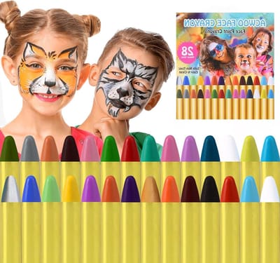 Kleurige gezichtsverf voor kinderen, 28 veilige en wasbare make-up potloden voor feestjes, carnaval en Halloween