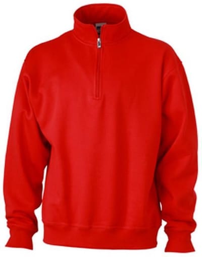 James and Nicholson Uniseks werkkleding Half Ritssweatshirt (Rood)