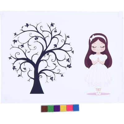 Livre d'or pour fête d'anniversaire de bébé fille, Check-in, Peinture d'arbre à empreintes digitales blue