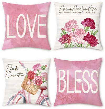 Dailygoods- Kussenslopen Roze Bloemen - Kussenslopen 45 x 45 cm - Set van 4 - Zachte Korte Pluche - Decoratieve Kussenslopen - Verborgen Ritssluiting - Kussenhoezen