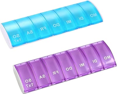 2-Pack Weekdoos voor Pillen - 7 Dagen Pillen Organizer voor Vitaminen, Supplementen en Medicijnen, Draagbare Reisopslag voor Geneesmiddelen