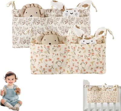 Stuks Organizer voor de Kinderkamer,Opknoping Bed Organiser,Verstelbare Bedtas,Opbergtas,Speelgoedtas,Pasgeborenen-Organizer,Babyluier Caddy,Ophangen Wieg of Luiertafel,Kaki+Roze