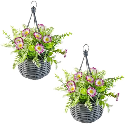 Hangplanten met Mand - UV-Bestendige Planten voor Tuin, Balkon en Terras - Waterdichte Buitendecoratie (Lente) Zonder Onderhoud