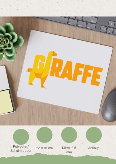 Akyol - giraffe logo geel Muismat - Giraffe - dieren liefhebber - iemand die houdt van giraffen - verjaardag - cadeau - kado - geschenk - 23 bij 19 cm
