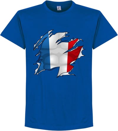 Frankrijk Ripped Flag T-Shirt - Blauw - L