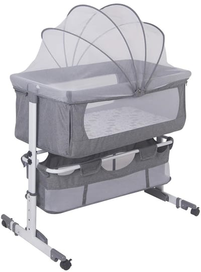 Dailygoods 3-in-1 reisbed voor baby's, zijbed, babybed, babybedje, babybedje, 6 in hoogte verstelbaar, schommel om te sl