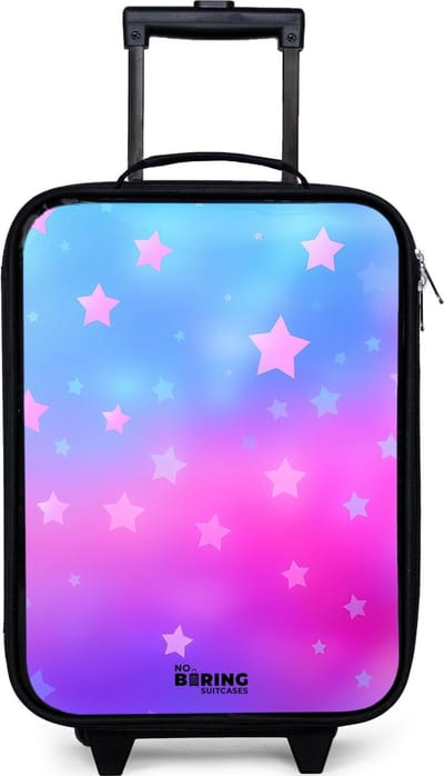NoBoringSuitcases.com® - Kinderkoffer jongen - Kindertrolley meisje - Sterren - Roze - Blauw - Koffer kind lichtgewicht - Reiskoffer trolley voor kinderen - Koffertje met lichtgevende wieltjes - Rolkoffer zwart