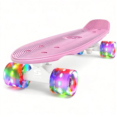 Suotu Skateboard - Wielen met LED-verlichting - ABEC-9 - Tot 50 kg - Skateboard Meisjes/jongens – Skateboard Volwassenen - Roze