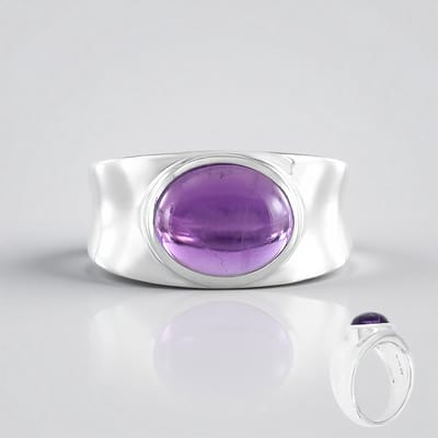 Cavill - Zilveren Ring met 2,624 ct Siberische Amethist - 925 Sterling Zilver - Ovaal Cabochon Paars - Moderne Elegante Bezel Ring Maat 16-20