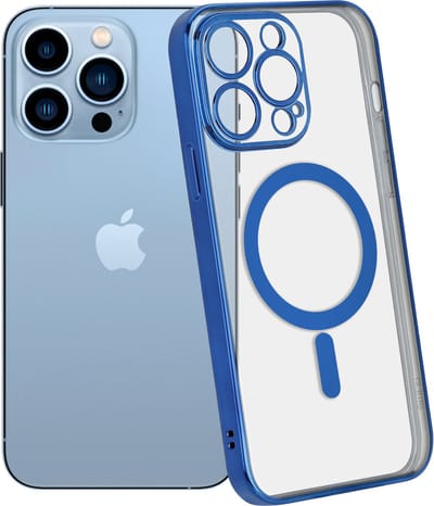 ShieldCase telefoonhoesje geschikt voor Apple iPhone 13 Pro hoesje transparant Magneet metal coating - donkerblauw - Shockproof hoesje - Extra robuuste rand - Beschermhoesje - Shockproof Hardcase - Transparant doorzichtig hoesje