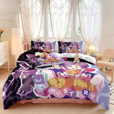 3-delige K-Pop Saja Boys bedrukte kernloze dekbedovertrekset, meerdere maten slaapkamer, studentenslaapzaal beddengoeddecoratie, machinewasstijl 135x200cm-EU-Single&set white