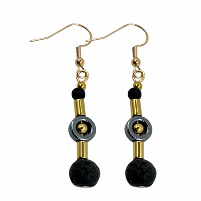 Oorbellen-Kara-Zilver-Lavasteen-Zwart-Goudkleurig -Charme Bijoux