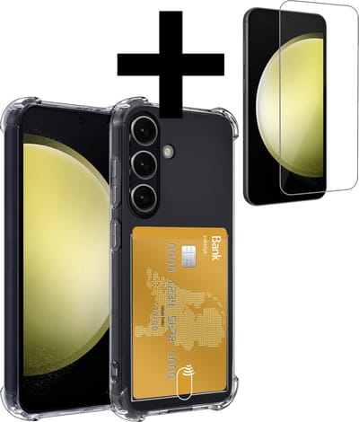 Hoesje - Geschikt voor Samsung Galaxy S23 FE - Met Screenprotector - En Pashouder - En Kaarthouder - Telefoon Hoes Shockproof - Siliconen Case - Back Cover - Shock Proof - Pasjes Houder - Telefoonhoesjes - Transparant