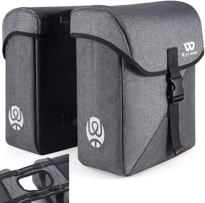 MODFU Dubbele Fietstas – 35L Grote Inhoud – Stevig 300D Polyester – Waterafstotend met Regenhoes – Praktisch voor Boodschappen & Woon-Werkverkeer – Donkergrijs
