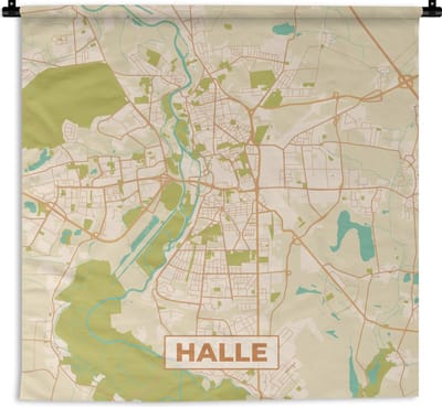 Wandkleed - Wanddoek - Plattegrond - Vintage - Halle - Kaart - Stadskaart - 180x180 cm - Wandtapijt