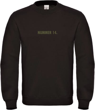 Sweater Zwart XL - nummer 14 - olijfgroen - soBAD. | Sweater unisex | Sweater man | Sweater dames | Voetbalheld | Voetbal | Legende