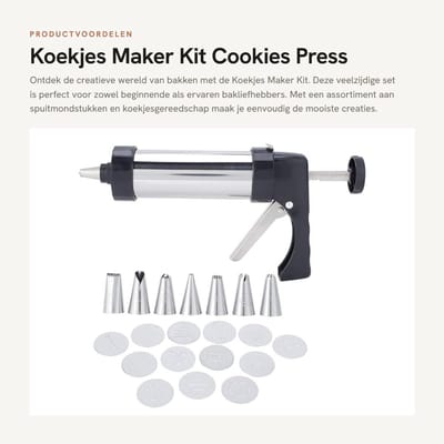 Dailygoods- Koekjesmaker Kit - Roestvrij Staal - Taartversieringsgereedschap - 7 Nozzles - 13 Koekjesgereedschappen - Opbergdoos - 15x25,5 cm - Bakset