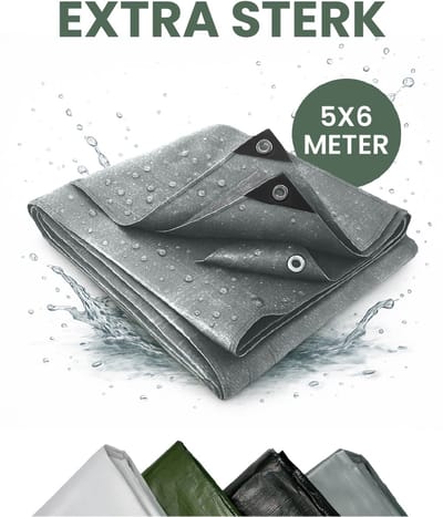STACK® Extra Sterk Afdekzeil - 5x6m - Grijs - 150G/M2 - Waterdicht Bouwzeil & Zeildoek - Zeil Met Ringen - Beschermhoes & Afdekhoes voor Zwembad,Tuin Set,Motor,Scooter,Fietsen,Aanhangwagen,Scootmobiel,BBQ accesoires - Auto Hoes Bescherming