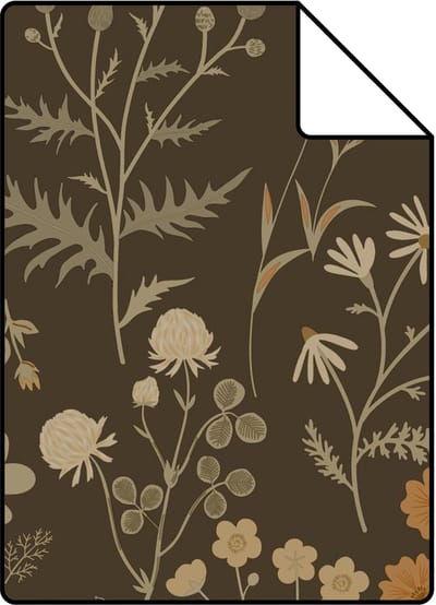 Proefstaal ESTAhome behang veldbloemen vergrijsd groen en bruin - 26.5 x 21 cm - 131463-S