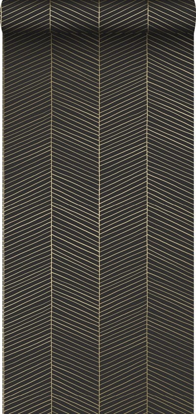 ESTAhome behang visgraat-motief zwart en goud - 53 cm x 10.05 m - 139136