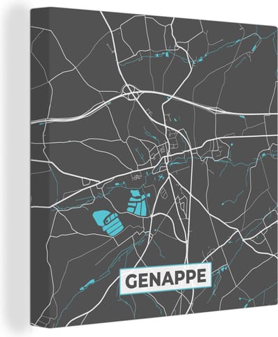 Canvas Schilderij Stadskaart – Grijs - Kaart – Genappe – België – Plattegrond - 20x20 cm - Wanddecoratie