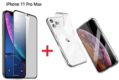 Hoesje Geschikt voor iPhone 11 Pro Max Screen Protecter Zwart + TPU Hoesje
