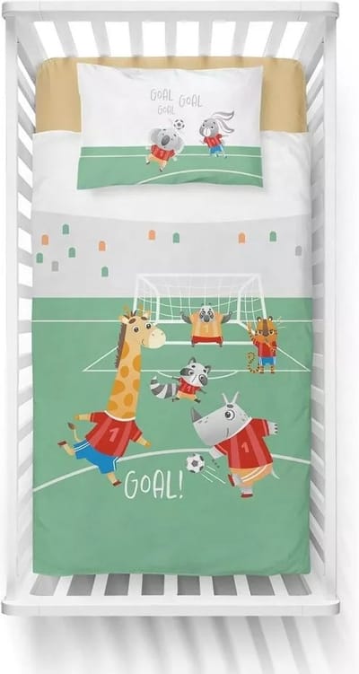 Mayamoo Baby dekbedovertrek Goals 100x135 cm - Bamboe & Katoen - Met Kussensloop - 40x60 cm - Voor Ledikant bedden