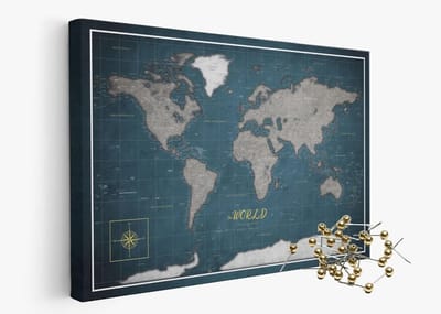 Akoestische Wereldkaart op Canvas 120x80 cm – Geluidsabsorberend Prikbord