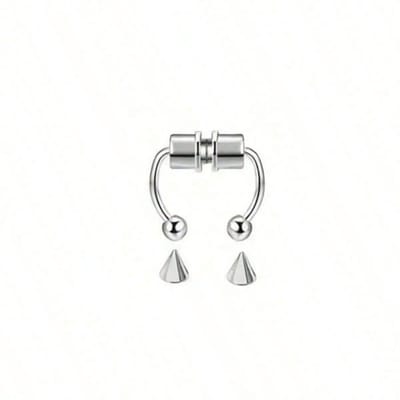 1 Stuk Dames Heren Nep Piercing Neusring Oorbellen Mode Punk Niet-Piercing Neusklem Roestvrij Staal Perforatie Septum Lichaamsjuwelen zilver