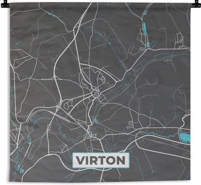 Wandkleed - Wanddoek - Stadskaart – Grijs - Kaart – Virton – België – Plattegrond - 180x180 cm - Wandtapijt