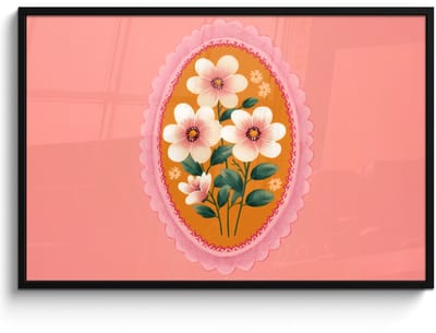 Poster in lijst - Fotolijst 120x80 cm - Posters - Illustratie - Bloemen - Rand - Roze - Posterlijst zwart - Decoratie - Wanddecoratie woonkamer - Muurdecoratie slaapkamer