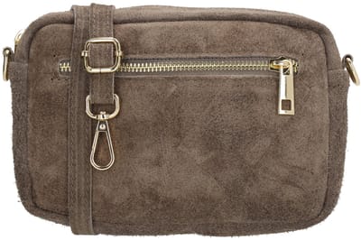 Charm London Elisa Schoudertas - Crossbody - Camerabag - Suede - Leer - Leren Dames Tas - Taupe